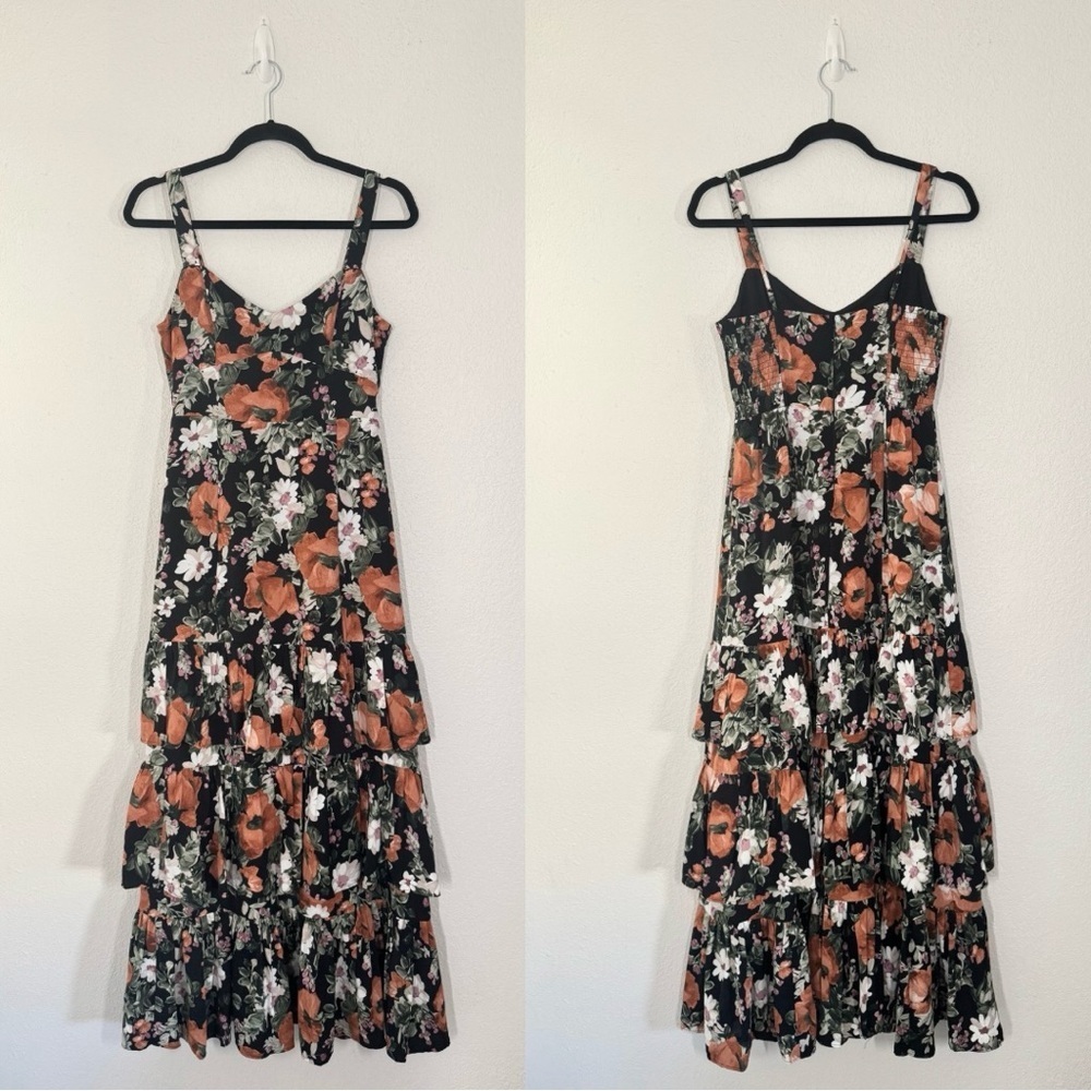 Abercrombie & Fitch Floral Tiered Ruffle Maxi Dress Black Size Small Petite - Picture 3 of 10